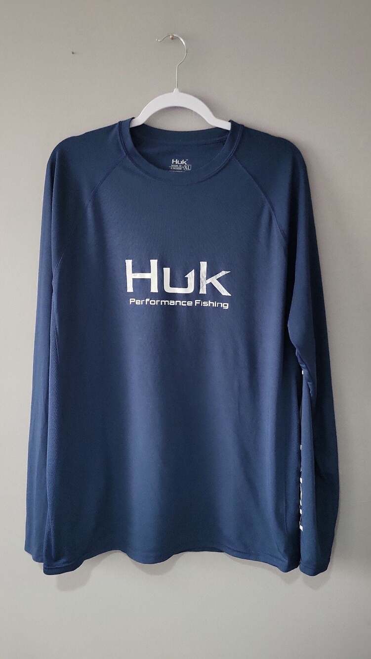 Huk Icon Long Sleeve Performance Fishing Shirt Navy Blue Men's XL